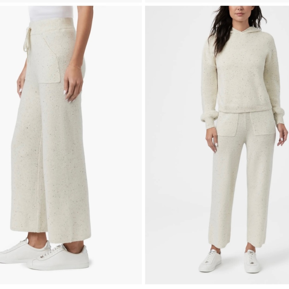 PAIGE Olivine Cashmere High Waist Crop Wide Leg Pants Ivory Multi SZ XL